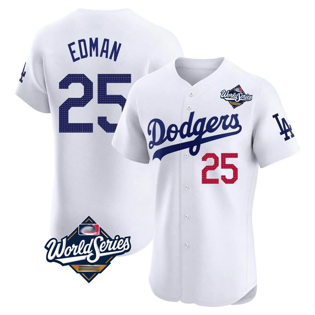 Lashops LA.Dodgers #25 Tommy Edman Player Gold White World Series Limited Elite Home Stitched Jerseys