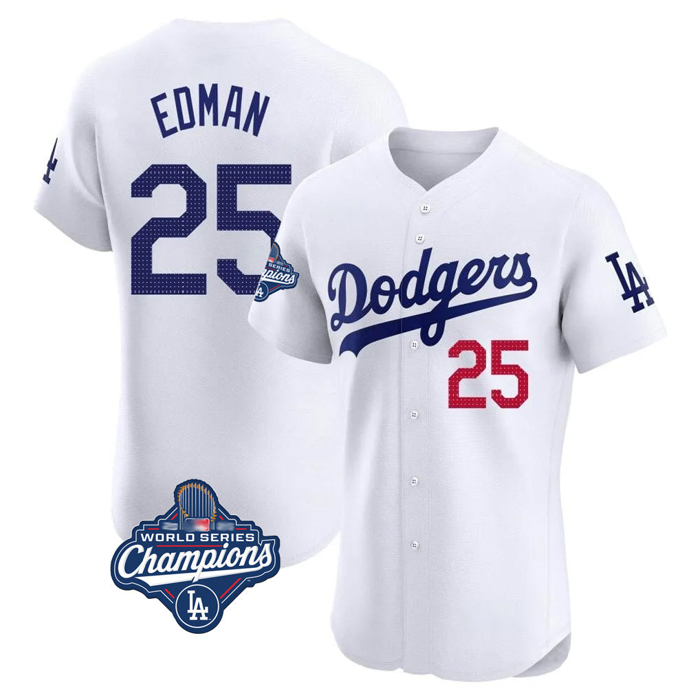 Lashops LA.Dodgers #25 Tommy Edman Player Gold White World Series Meet Limited Elite Home Stitched Jerseys