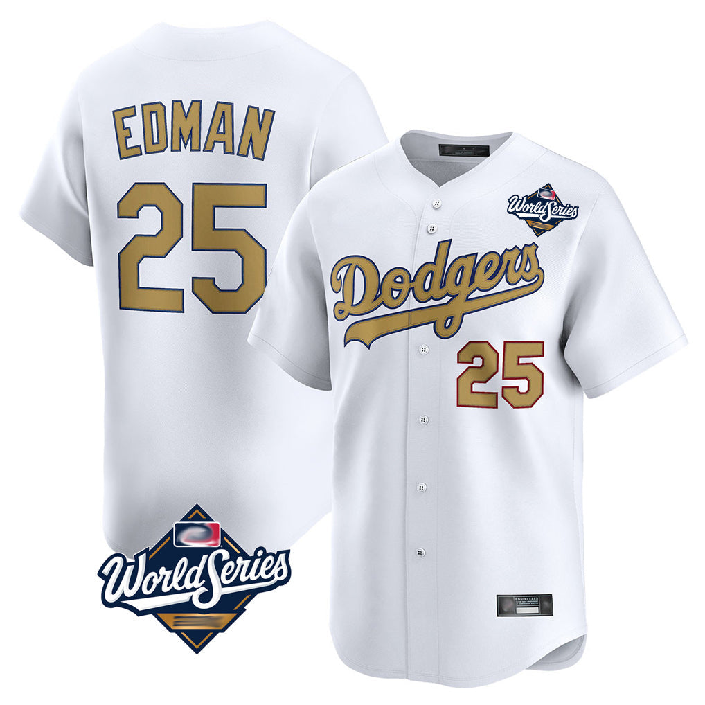 Lashops LA.Dodgers #25 Tommy Edman Player Gold World Series Collection Limited Home Stitched Jerseys