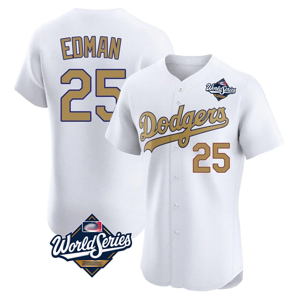 Lashops LA.Dodgers #25 Tommy Edman Player Gold World Series Limited Elite Home Stitched Jerseys