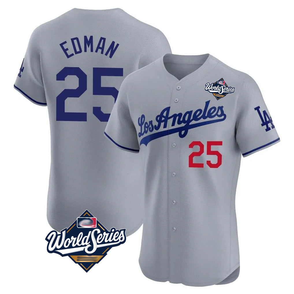 Lashops LA.Dodgers #25 Tommy Edman Player Gray World Series Limited Elite Home Stitched Jerseys
