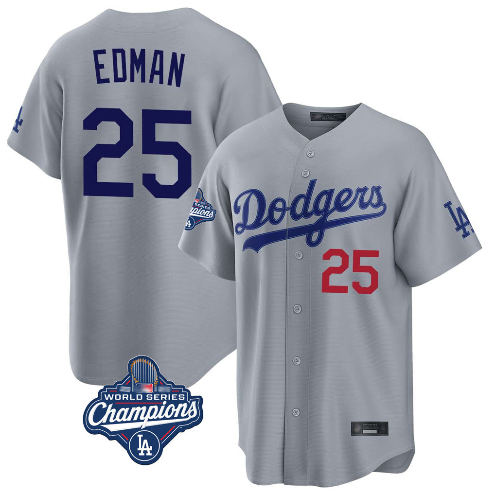 Lashops LA.Dodgers #25 Tommy Edman Player Gray World Series Meet Game Home Stitched Jerseys