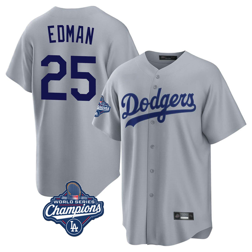 Lashops LA.Dodgers #25 Tommy Edman Player Gray World Series Meet Game Stitched Jerseys