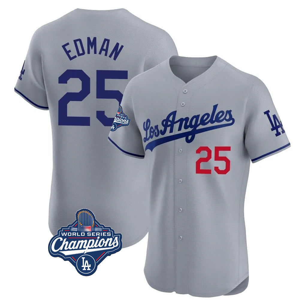 Lashops LA.Dodgers #25 Tommy Edman Player Gray World Series Meet Limited Elite Home Stitched Jerseys