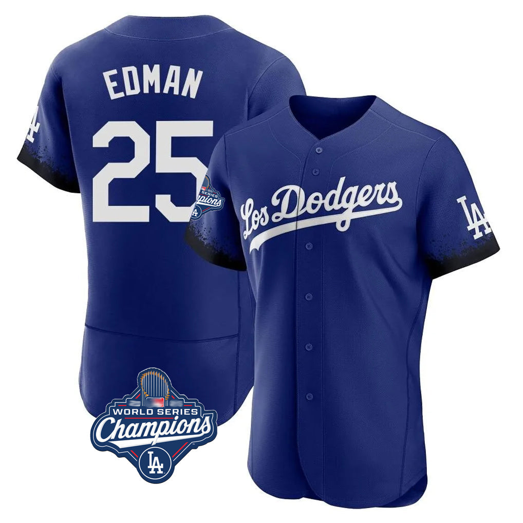 Lashops LA.Dodgers #25 Tommy Edman Player Royal World Series Meet City Connect Elite Home Stitched Jerseys