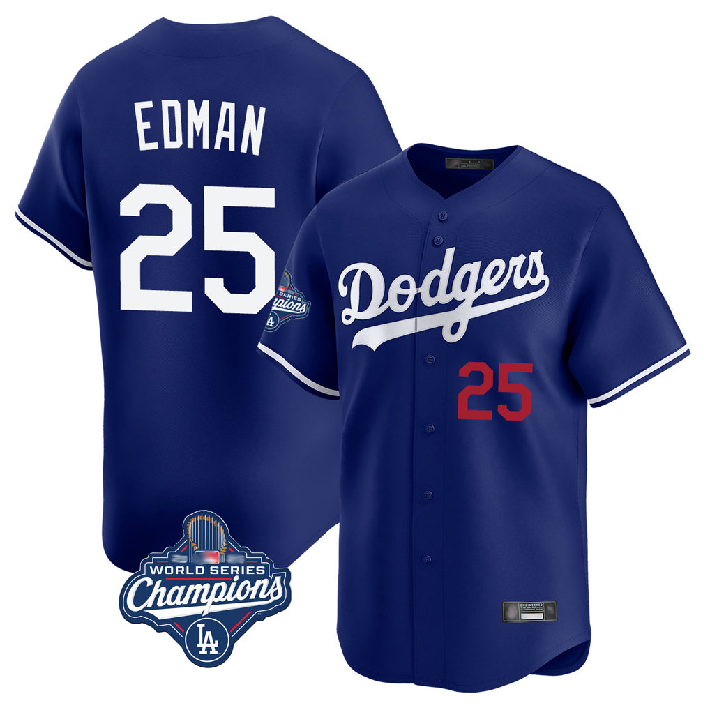 Lashops LA.Dodgers #25 Tommy Edman Player Royal World Series Meet Limited Home Stitched Jerseys
