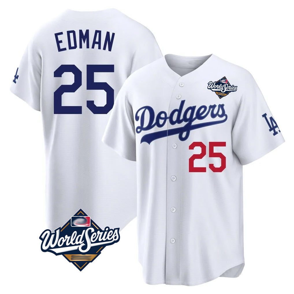 Lashops LA.Dodgers #25 Tommy Edman Player White World Series Home Game Stitched Jerseys