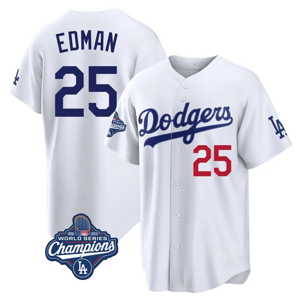 Lashops LA.Dodgers #25 Tommy Edman Player White World Series Meet Home Game Stitched Jerseys