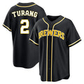 Lashops M.Brewers #2 Brice Turang Player Black Fashion Out Home Game Stitched Jerseys