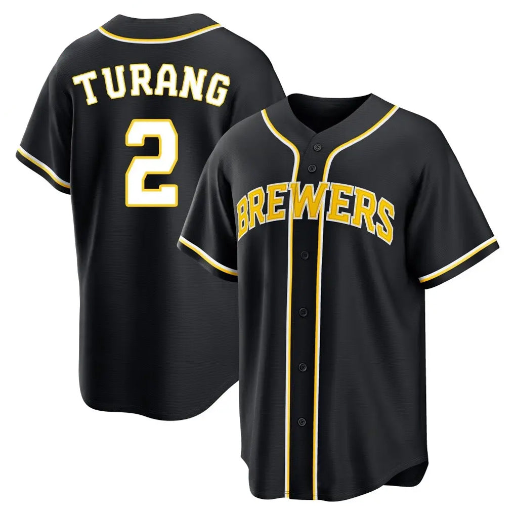 Lashops M.Brewers #2 Brice Turang Player Black Fashion Out Home Game Stitched Jerseys