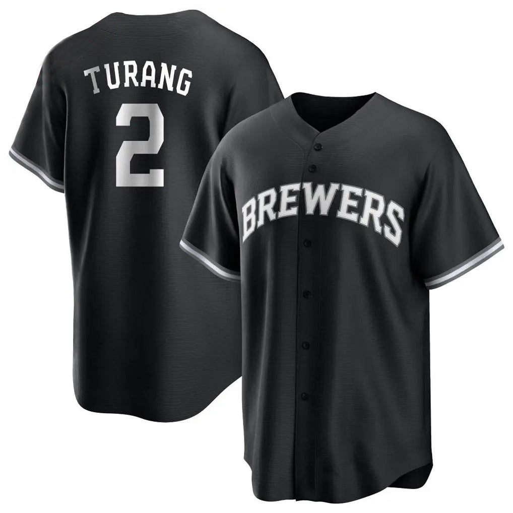Lashops M.Brewers #2 Brice Turang Player Black Game Home Stitched Jerseys
