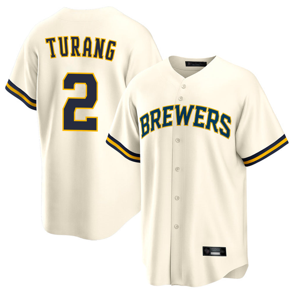 Lashops M.Brewers #2 Brice Turang Player Cream Home Game Stitched Jerseys