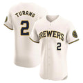 Lashops M.Brewers #2 Brice Turang Player Cream Home Limited Elite Stitched Jerseys