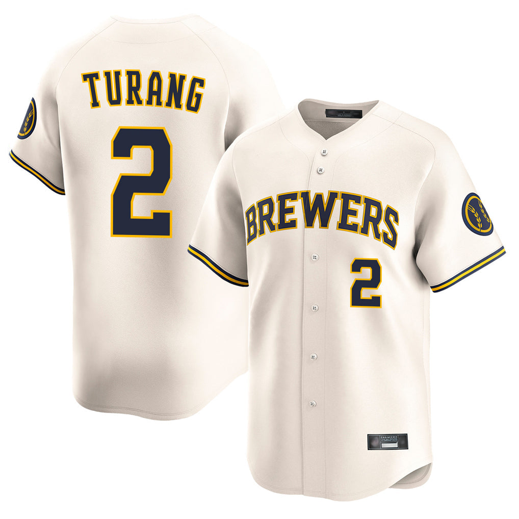 Lashops M.Brewers #2 Brice Turang Player Cream Home Limited Game Stitched Jerseys