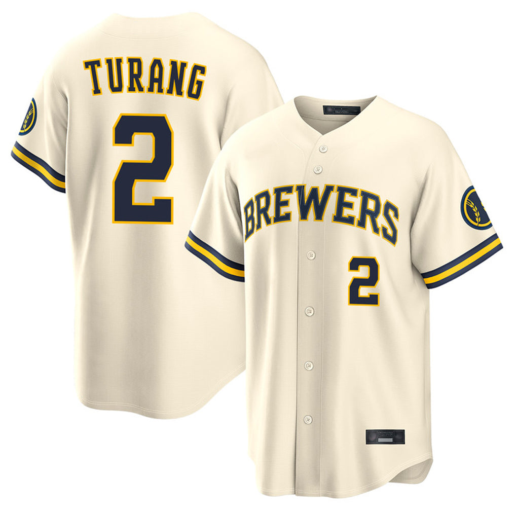 Lashops M.Brewers #2 Brice Turang Player Cream Home Limited Stitched Jerseys