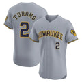 Lashops M.Brewers #2 Brice Turang Player Gray Home Limited Elite Stitched Jerseys