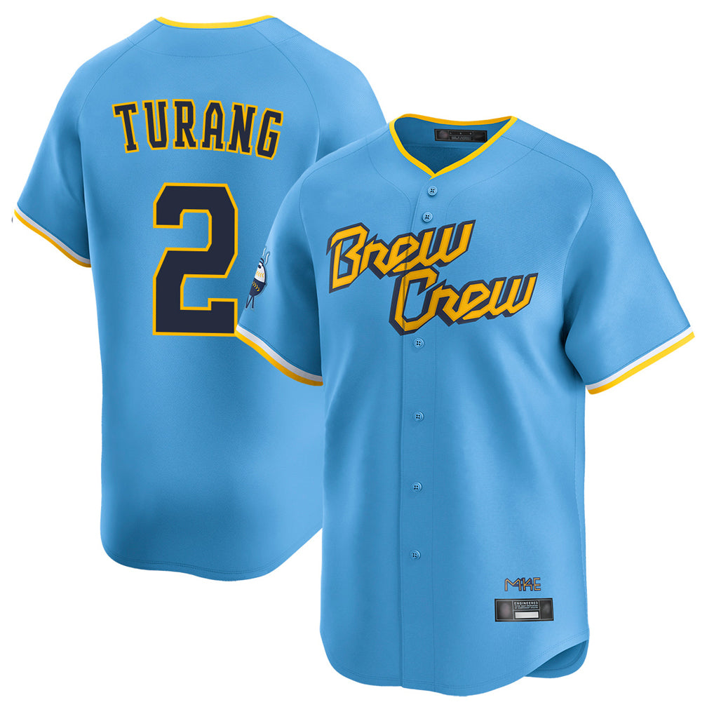 Lashops M.Brewers #2 Brice Turang Player Light Blue City Connect Home Limited Stitched Jerseys
