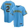 Lashops M.Brewers #2 Brice Turang Player Light Blue Road Stadium Game Stitched Jerseys
