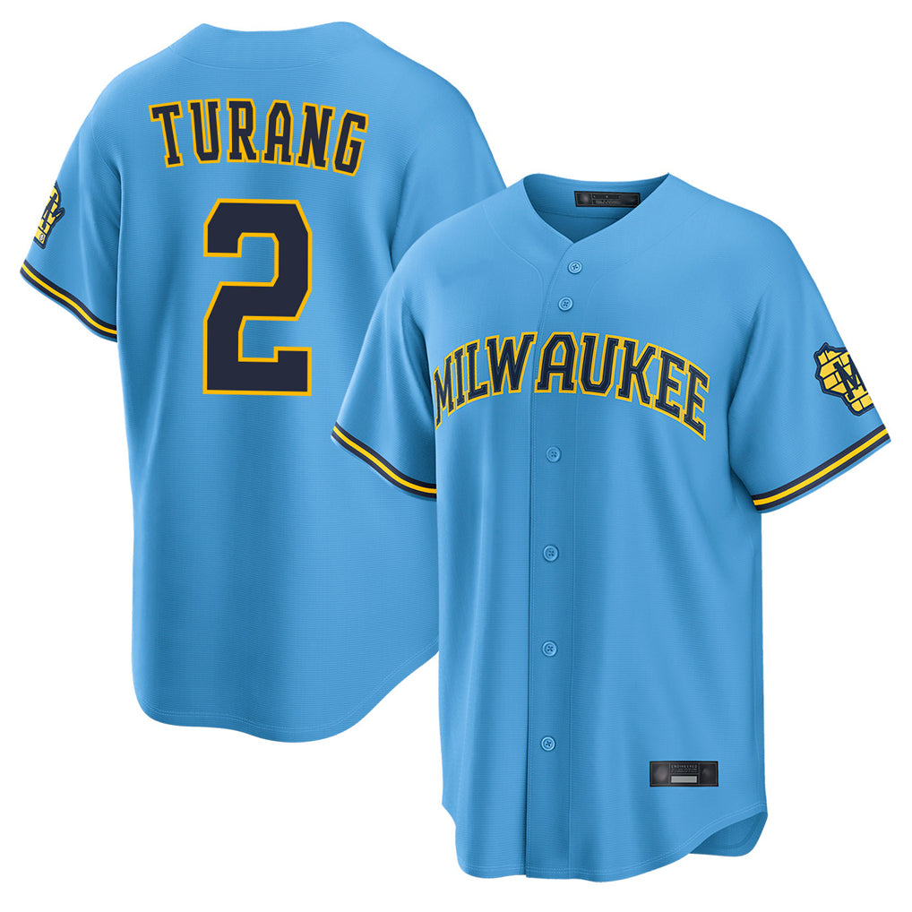 Lashops M.Brewers #2 Brice Turang Player Light Blue Road Stadium Game Stitched Jerseys