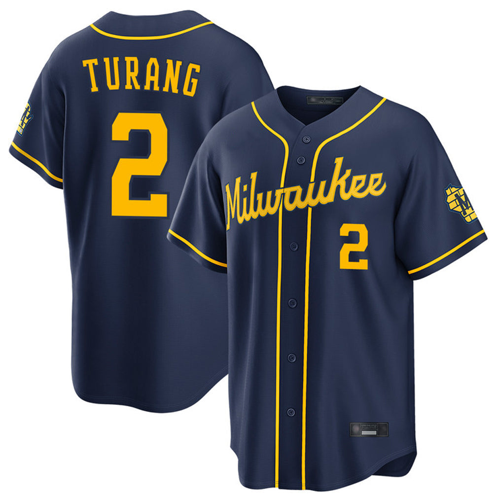 Lashops M.Brewers #2 Brice Turang Player Navy Home Stadium Game Stitched Jerseys