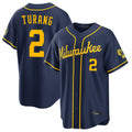 Lashops M.Brewers #2 Brice Turang Player Navy Home Stadium Game Stitched Jerseys