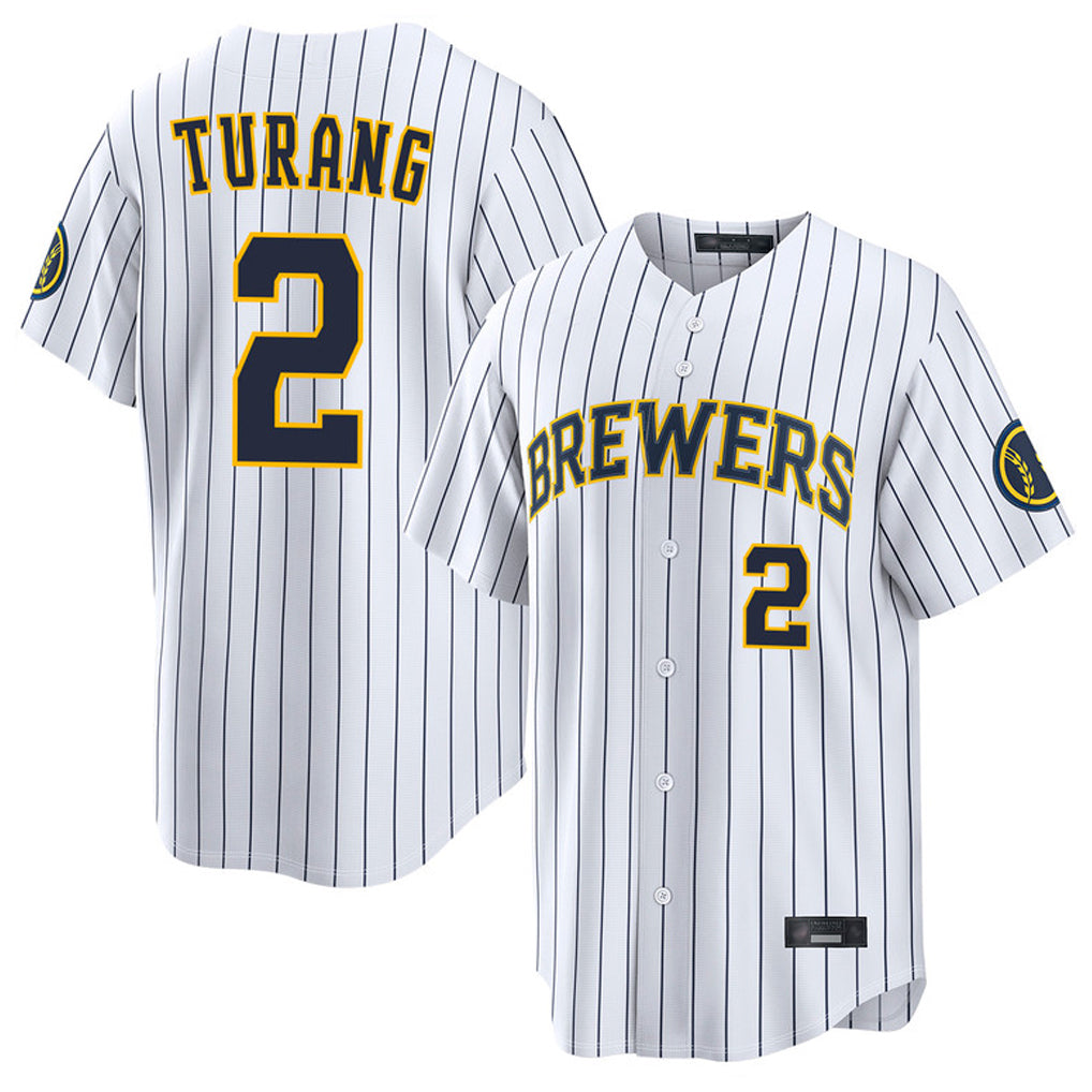 Lashops M.Brewers #2 Brice Turang Player White Stripes Home Limited Game Stitched Jerseys