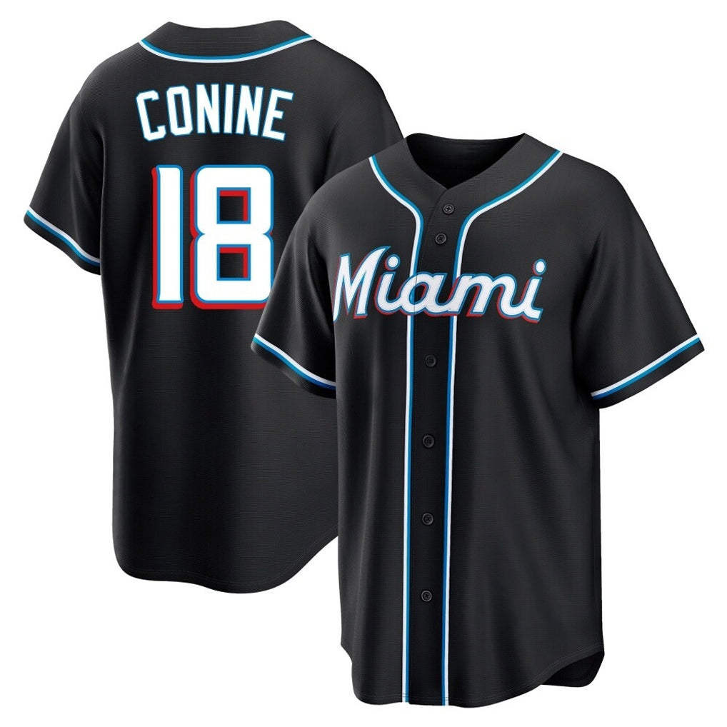 Lashops M.Marlins #18 Griffin Conine Player Black Fashion Out Home Game Stitched Jerseys