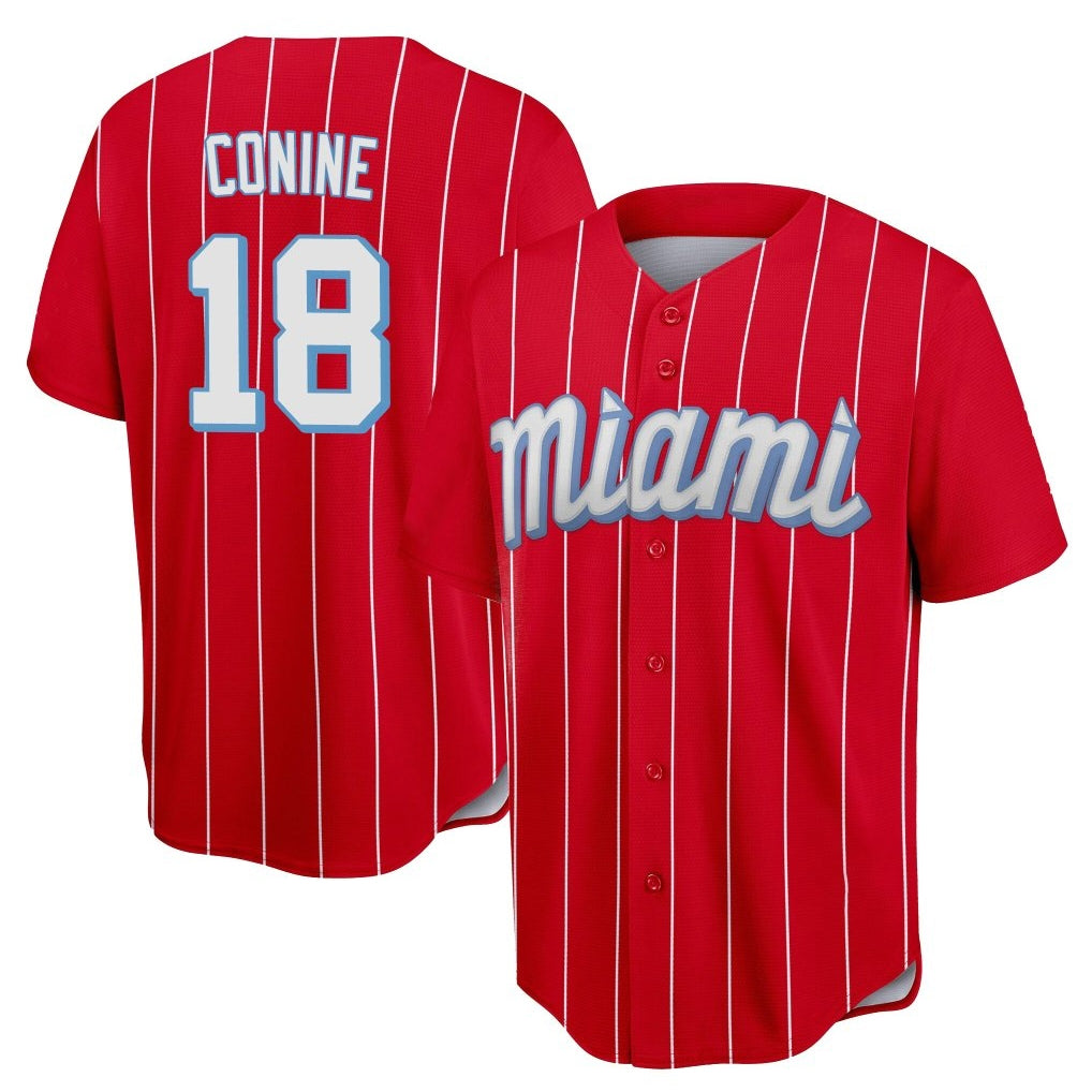 Lashops M.Marlins #18 Griffin Conine Player Red City Connect Home Game Stitched Jerseys