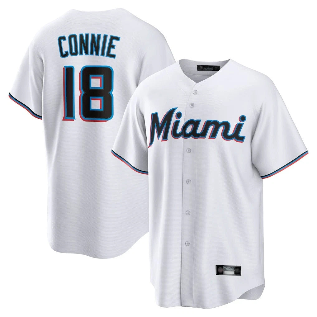 Lashops M.Marlins #18 Griffin Conine Player White Home Game Stitched Jerseys