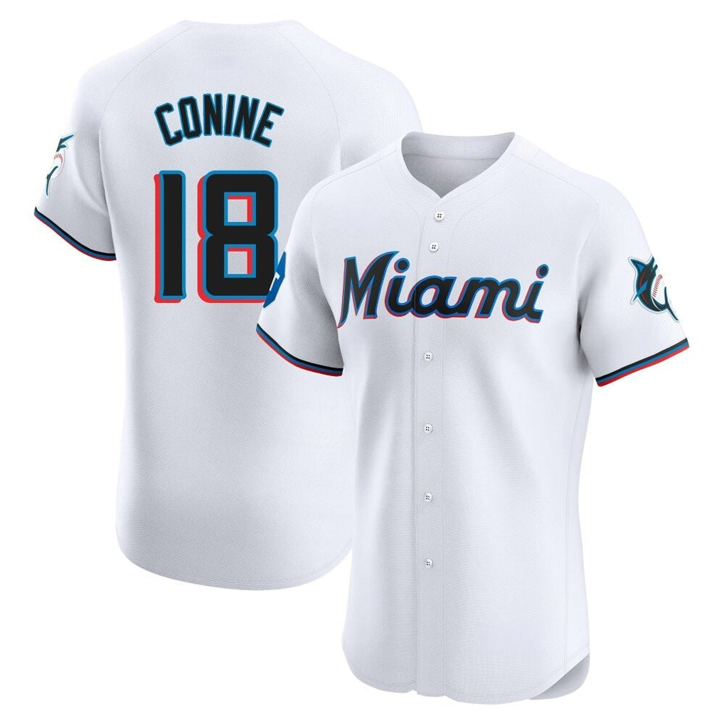 Lashops M.Marlins #18 Griffin Conine Player White Home Limited Elite Stitched Jerseys