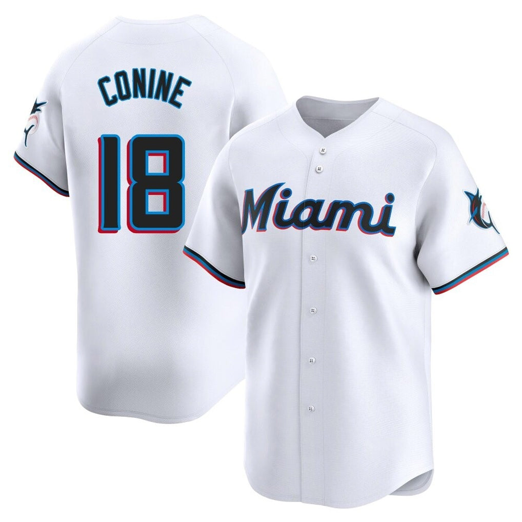 Lashops M.Marlins #18 Griffin Conine Player White Home Limited Stitched Jerseys