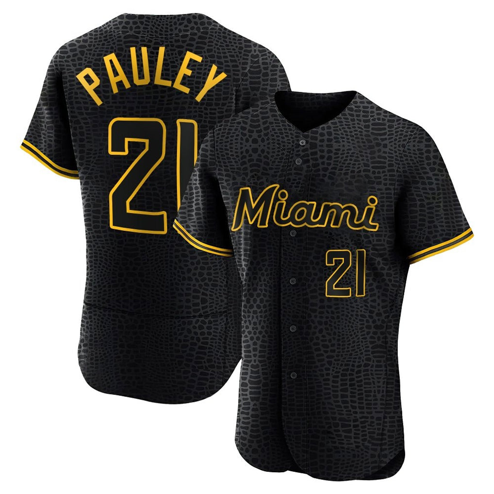 Lashops M.Marlins #21 Graham Pauley Player Black Snake Skin City Home Limited Elite Stitched Jerseys