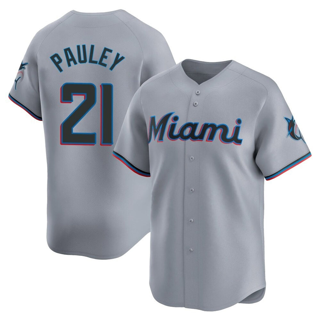 Lashops M.Marlins #21 Graham Pauley Player Gray Home Limited Stitched Jerseys