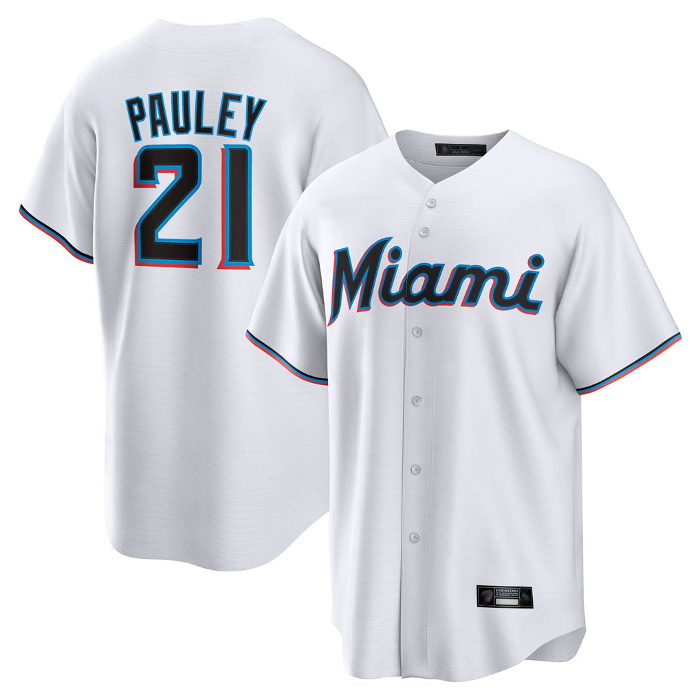 Lashops M.Marlins #21 Graham Pauley Player White  Home Game Stitched Jerseys
