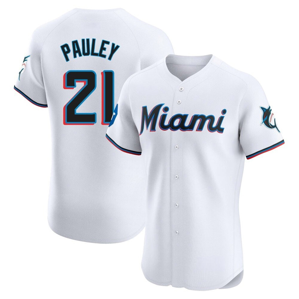 Lashops M.Marlins #21 Graham Pauley Player White  Home Limited Elite Stitched Jerseys