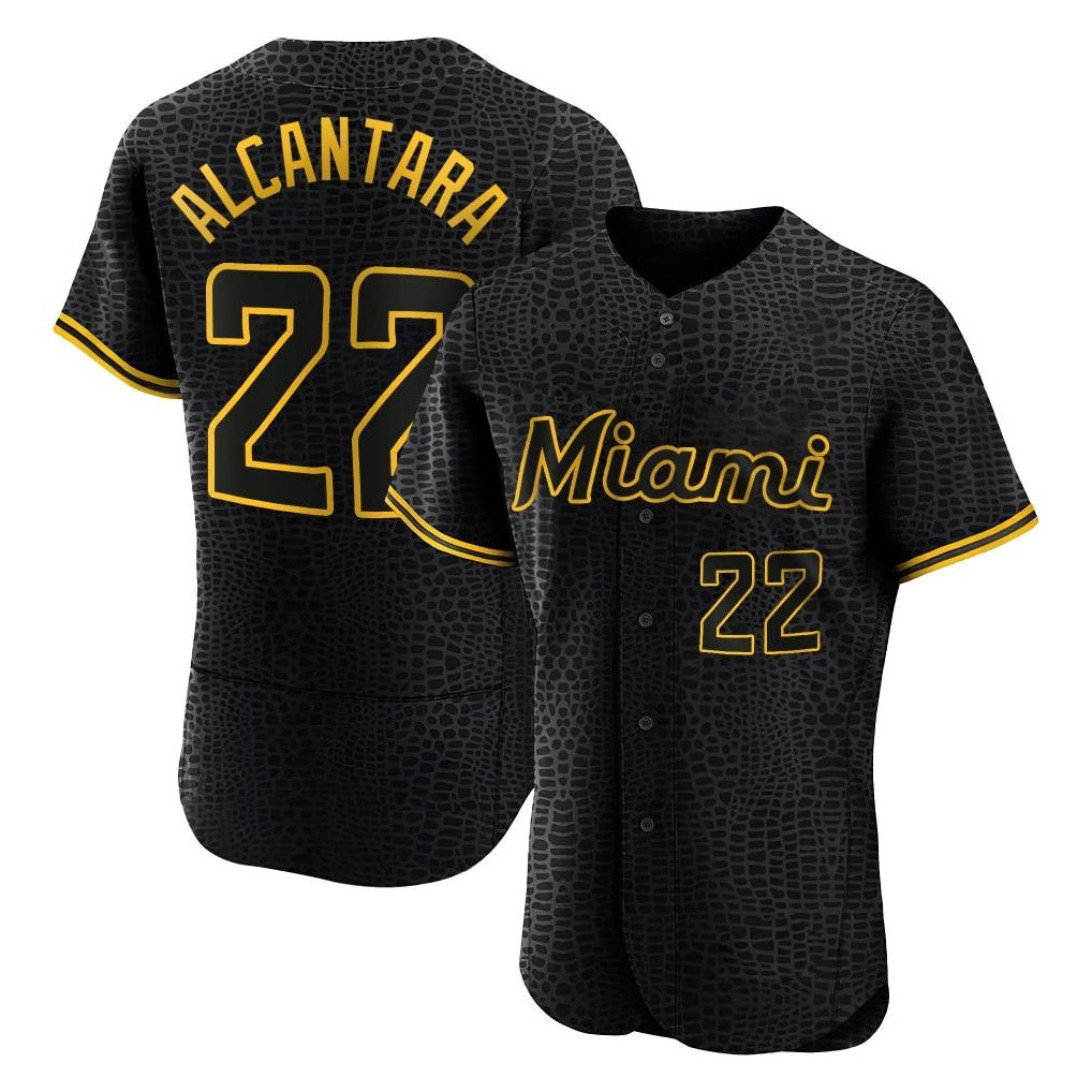 Lashops M.Marlins #22 Sandy Alcantara Player Black Snake Skin City Home Limited Elite Stitched Jerseys