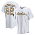 Lashops M.Marlins #22 Sandy Alcantara Player Gold Home Game Stitched Jerseys