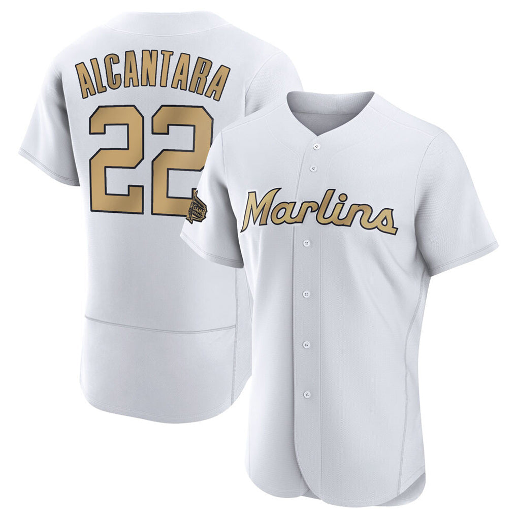 Lashops M.Marlins #22 Sandy Alcantara Player Gold  Home Limited Elite Stitched Jerseys