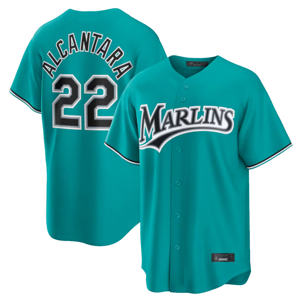 Lashops M.Marlins #22 Sandy Alcantara Player Teal  Home Game Stitched Jerseys