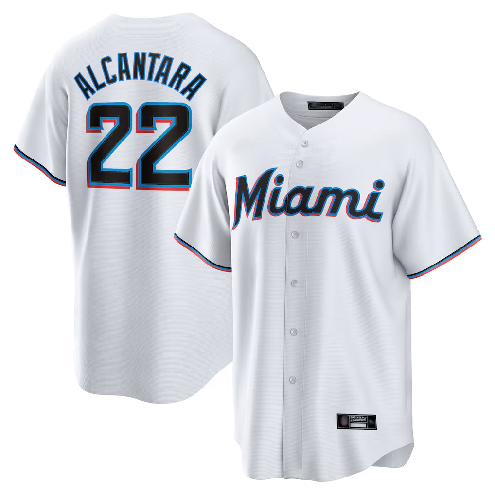 Lashops M.Marlins #22 Sandy Alcantara Player White Home Game Stitched Jerseys