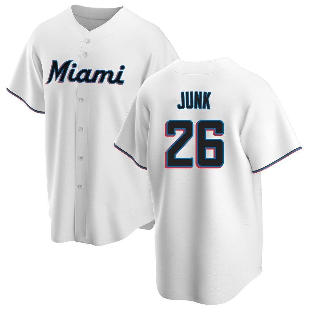 Lashops M.Marlins #26 Janson Junk Player White  Home Game Stitched Jerseys