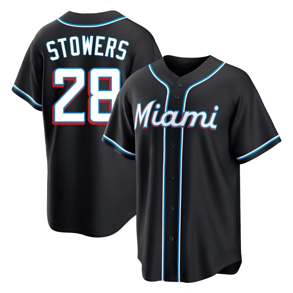 Lashops M.Marlins #28 Kyle Stowers Player Black Fashion Out Home Game Stitched Jerseys