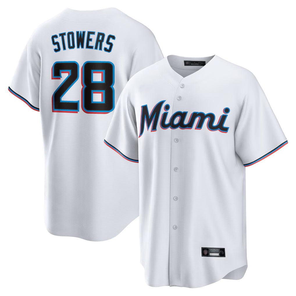 Lashops M.Marlins #28 Kyle Stowers Player White  Home Game Stitched Jerseys