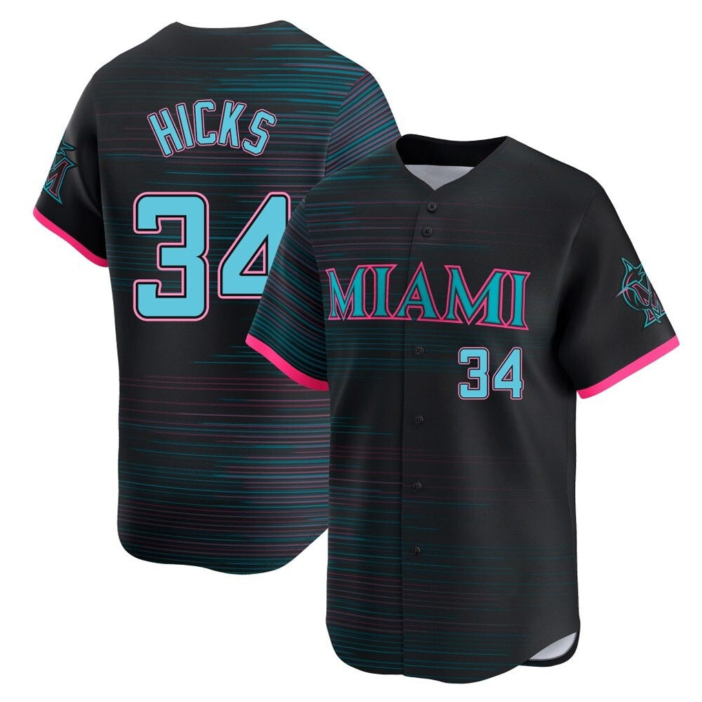 Lashops M.Marlins #34 Liam Hicks Player Black City Connect Home Limited Stitched Jerseys