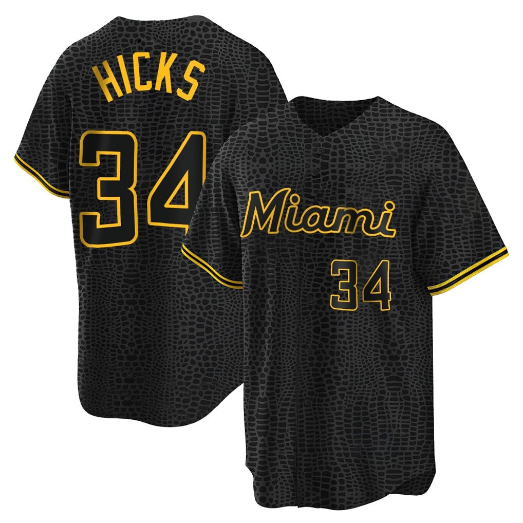 Lashops M.Marlins #34 Liam Hicks Player Black Snake Skin City Home Game Stitched Jerseys