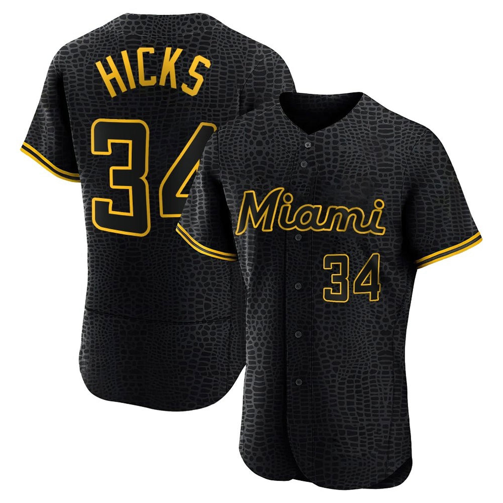 Lashops M.Marlins #34 Liam Hicks Player Black Snake Skin City Home Limited Elite Stitched Jerseys
