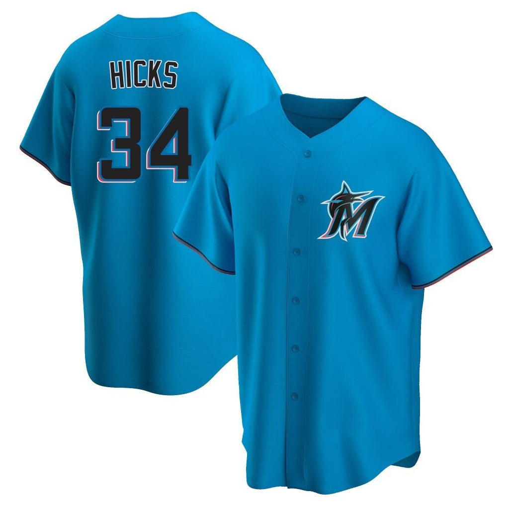 Lashops M.Marlins #34 Liam Hicks Player Blue Home Game Stitched Jerseys