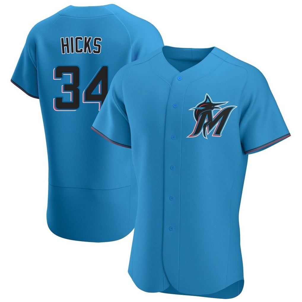 Lashops M.Marlins #34 Liam Hicks Player Blue Home Limited Elite Stitched Jerseys