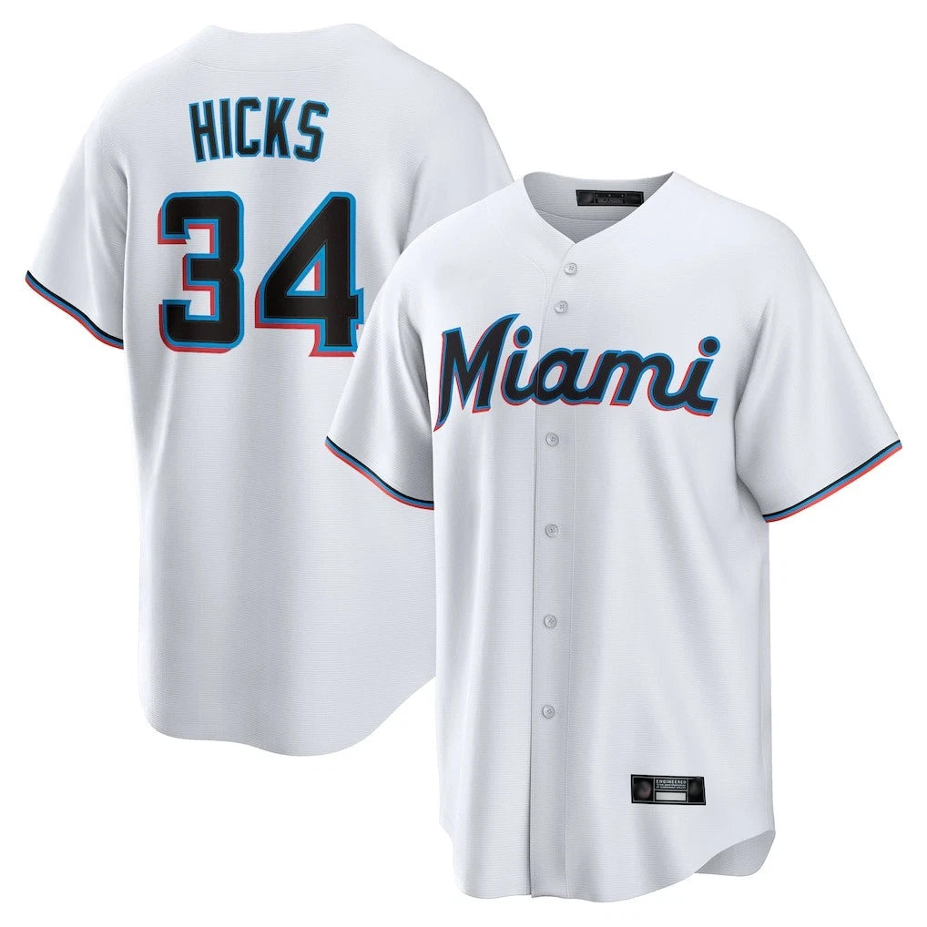 Lashops M.Marlins #34 Liam Hicks Player White  Home Game Stitched Jerseys