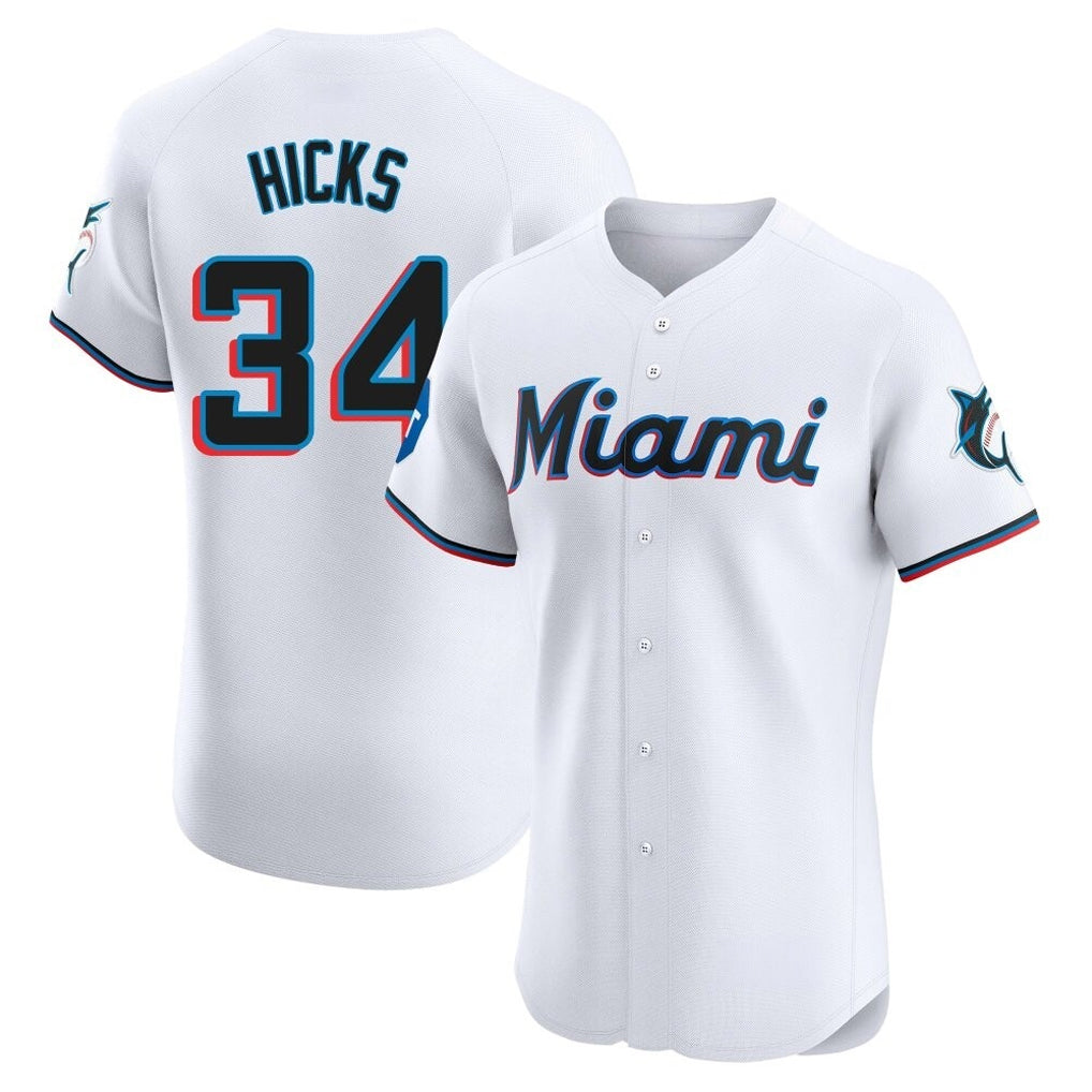 Lashops M.Marlins #34 Liam Hicks Player White  Home Limited Elite Stitched Jerseys